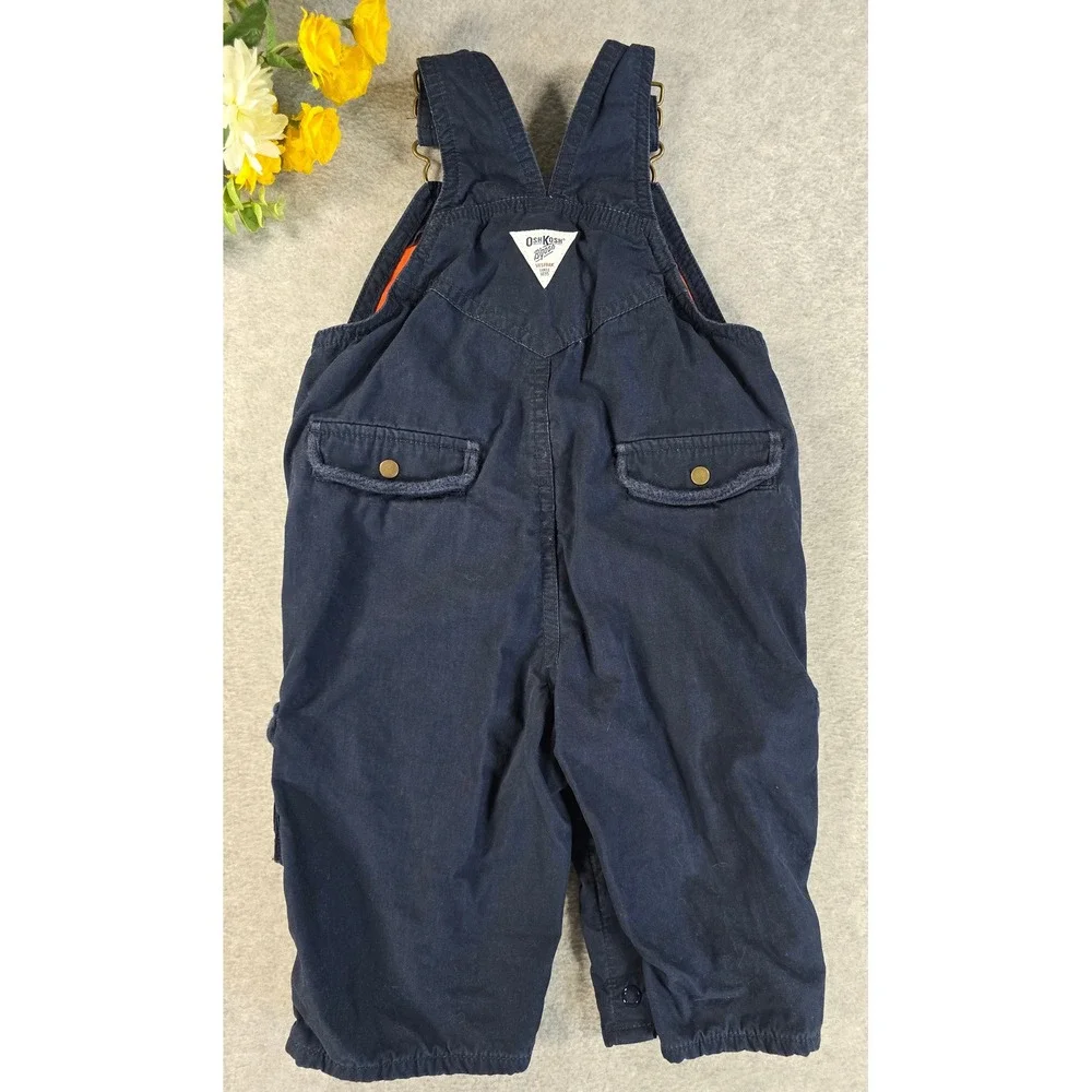 OshKosh Y2K Cargo Fleece Lined Overalls Baby 3-6m Blue Camp Outdoor Patched